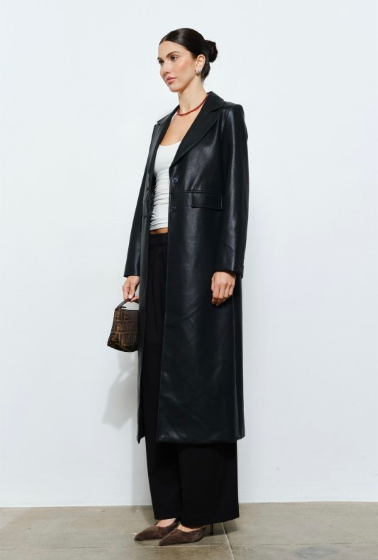 Thalia Vegan Leather Longline Coat