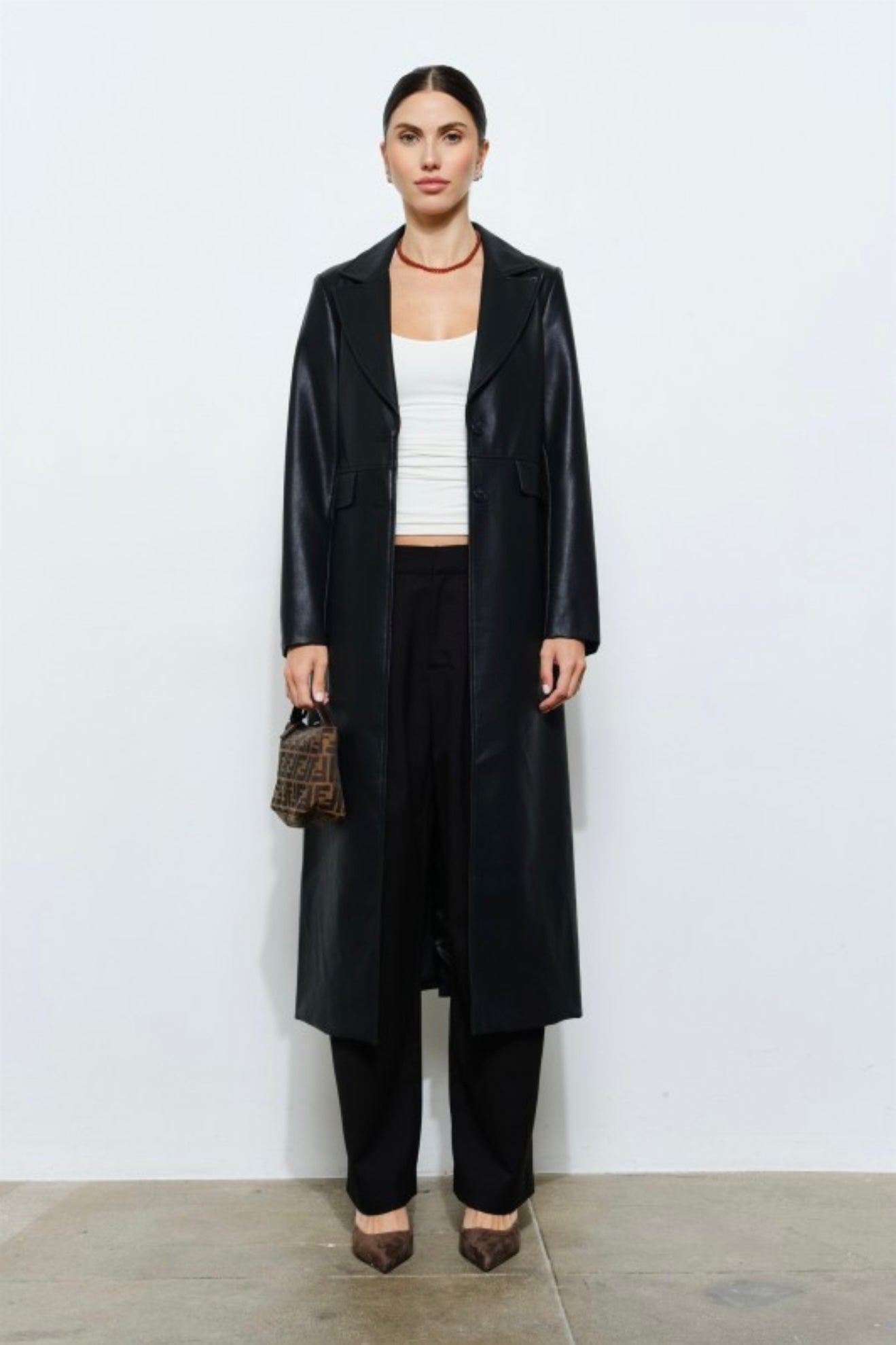 Thalia Vegan Leather Longline Coat