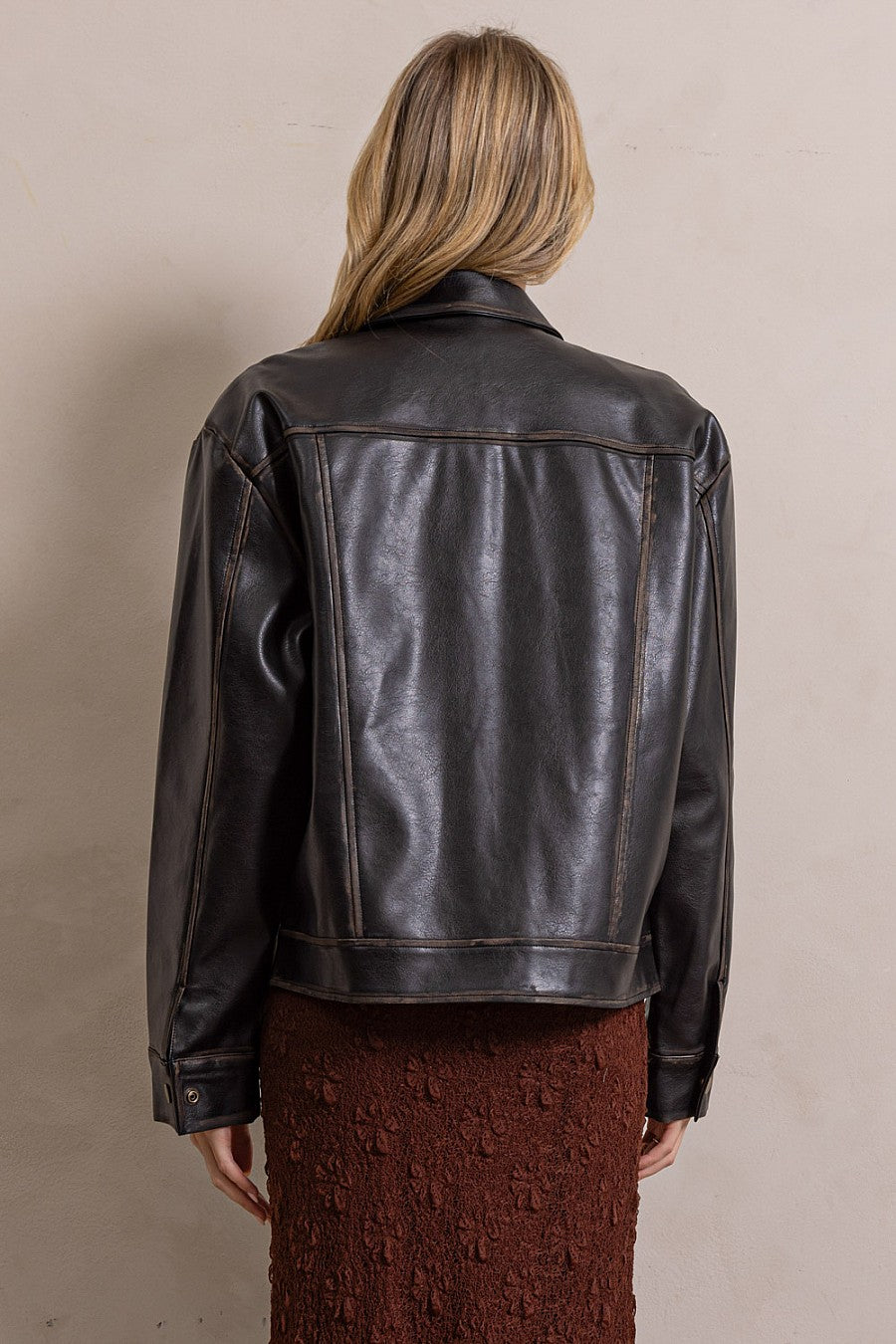 Lisa Distressed Vegan Leather Jacket