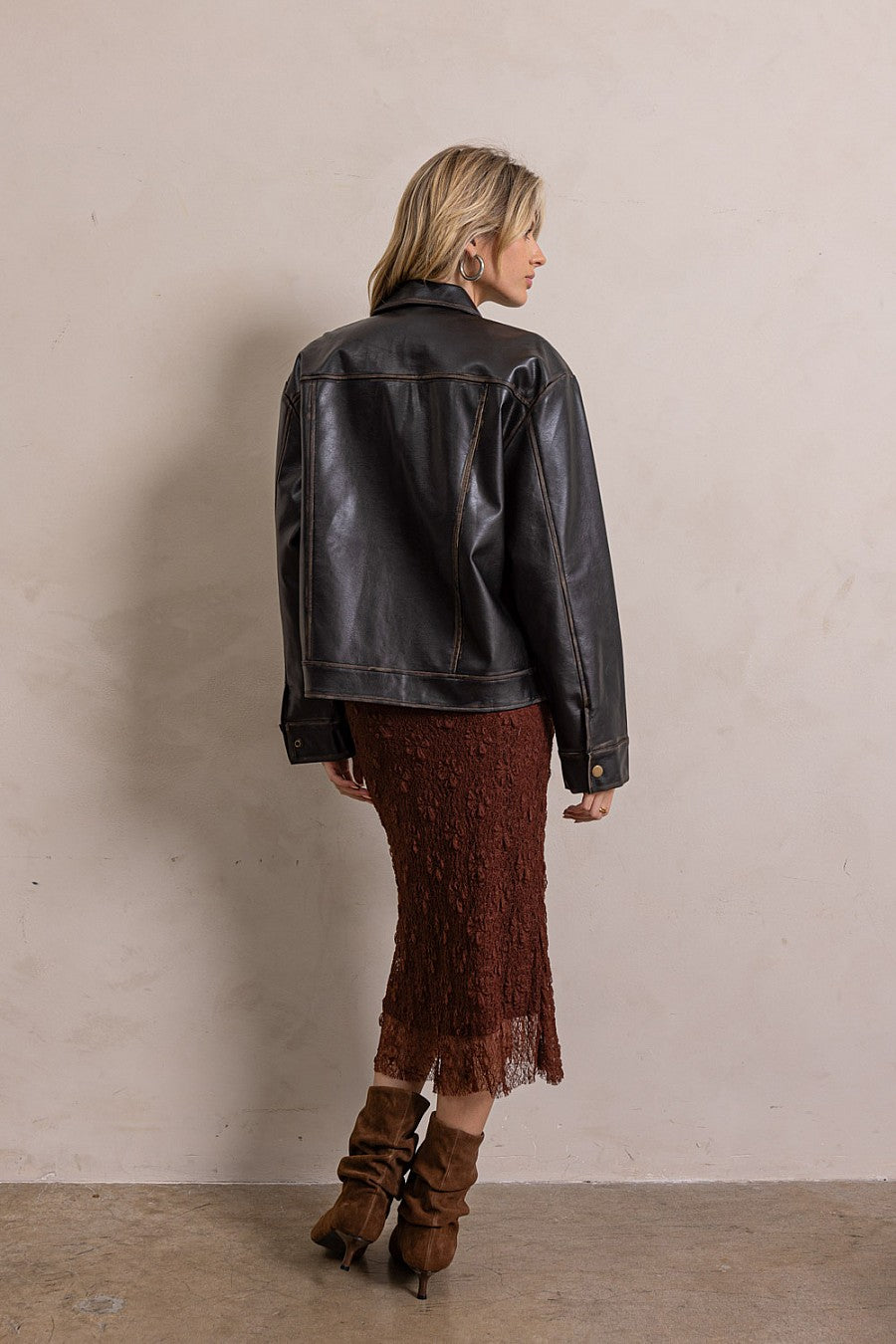 Lisa Distressed Vegan Leather Jacket