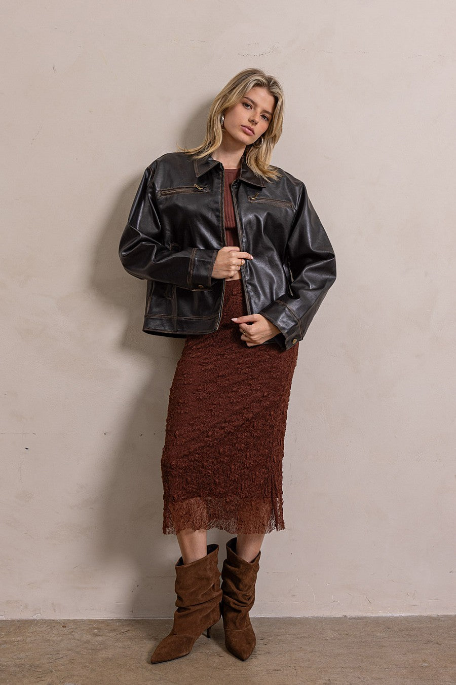 Lisa Distressed Vegan Leather Jacket