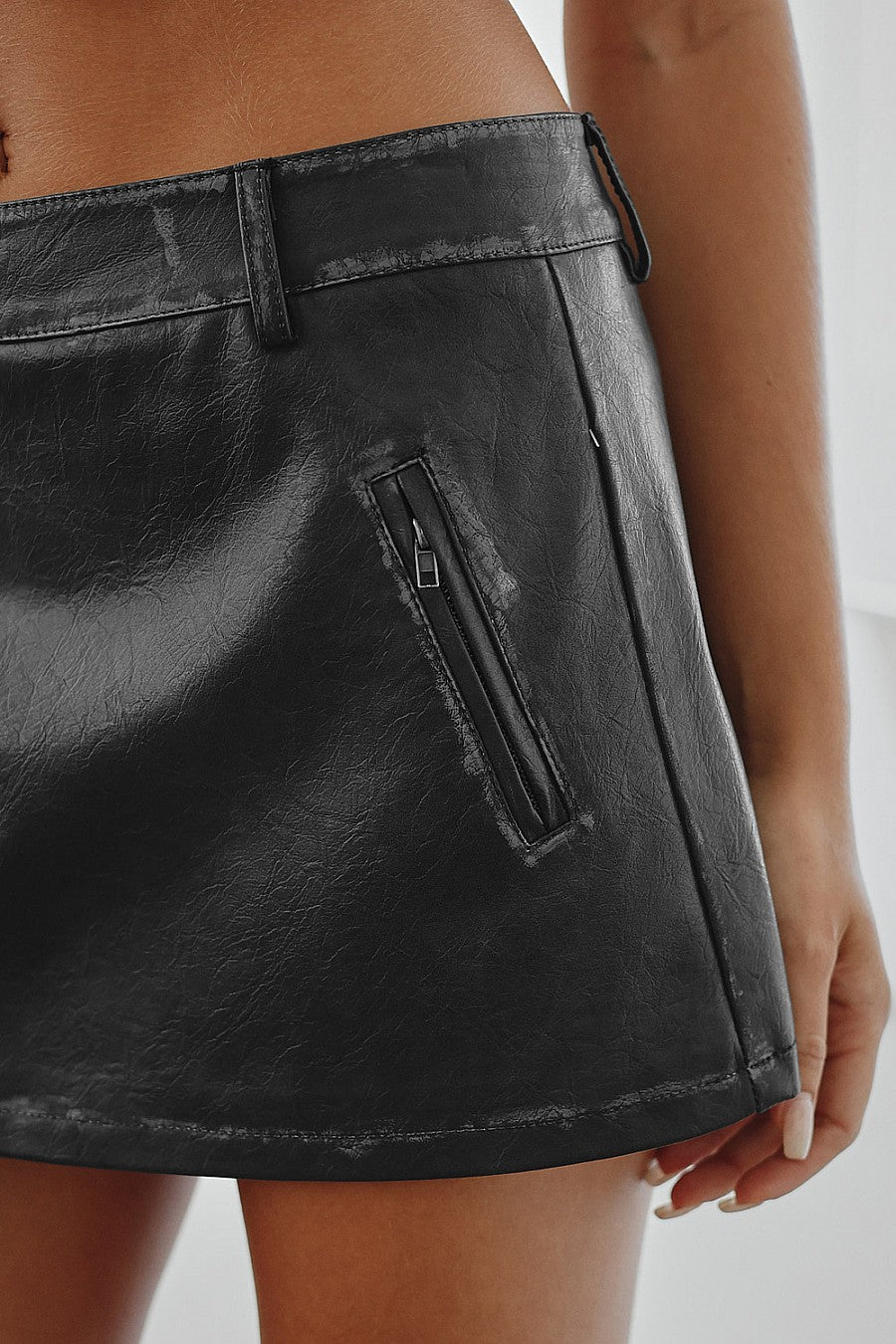 Sandy Distressed Pleather Mini Skirt