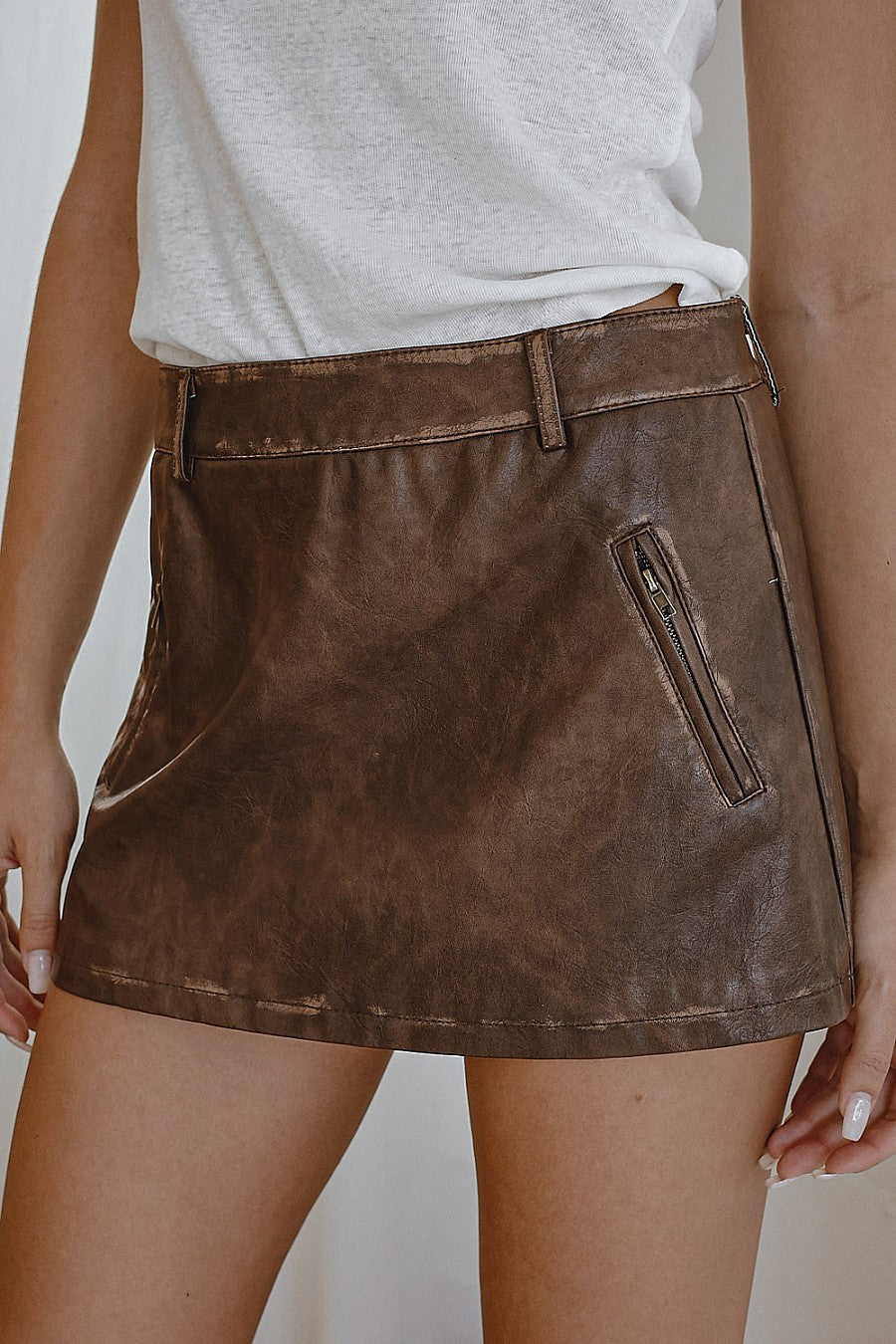Sandy Distressed Pleather Mini Skirt