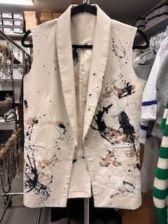 Hand Stitched Beige Vest Hand Painted with Black and Brown 0729