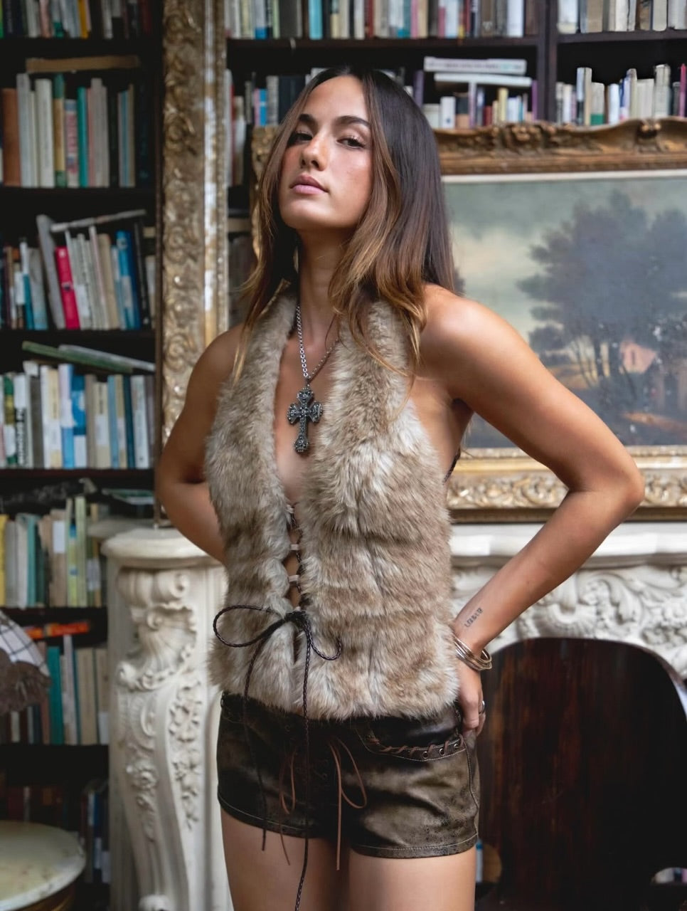 Nikki Faux Fur Halter Top