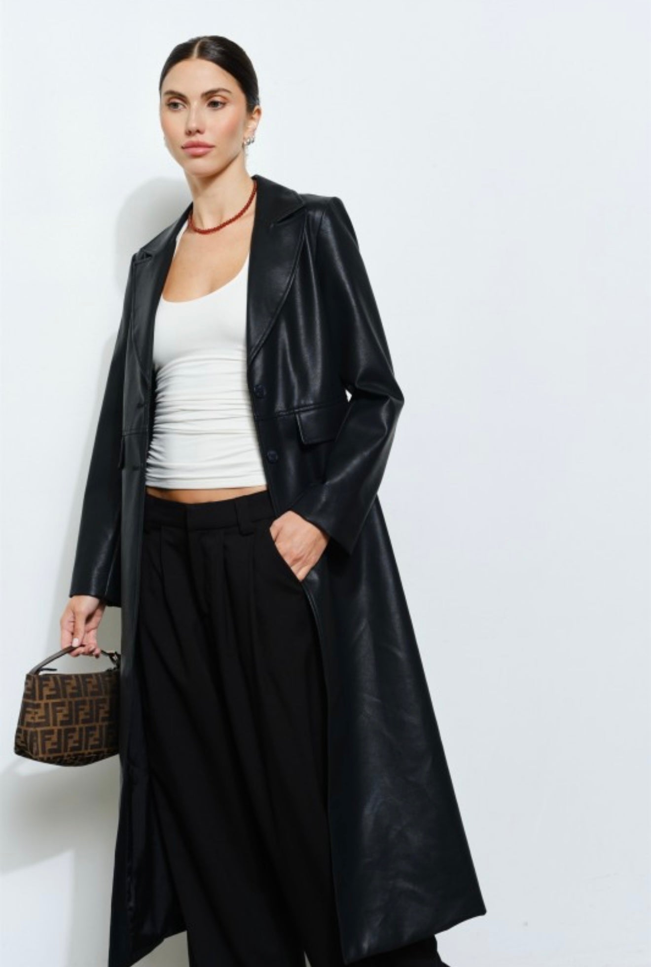 Thalia Vegan Leather Longline Coat