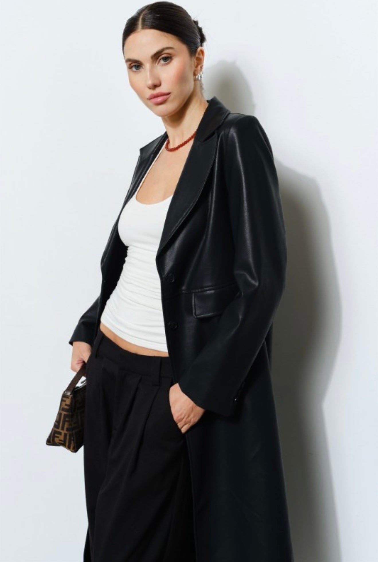 Thalia Vegan Leather Longline Coat