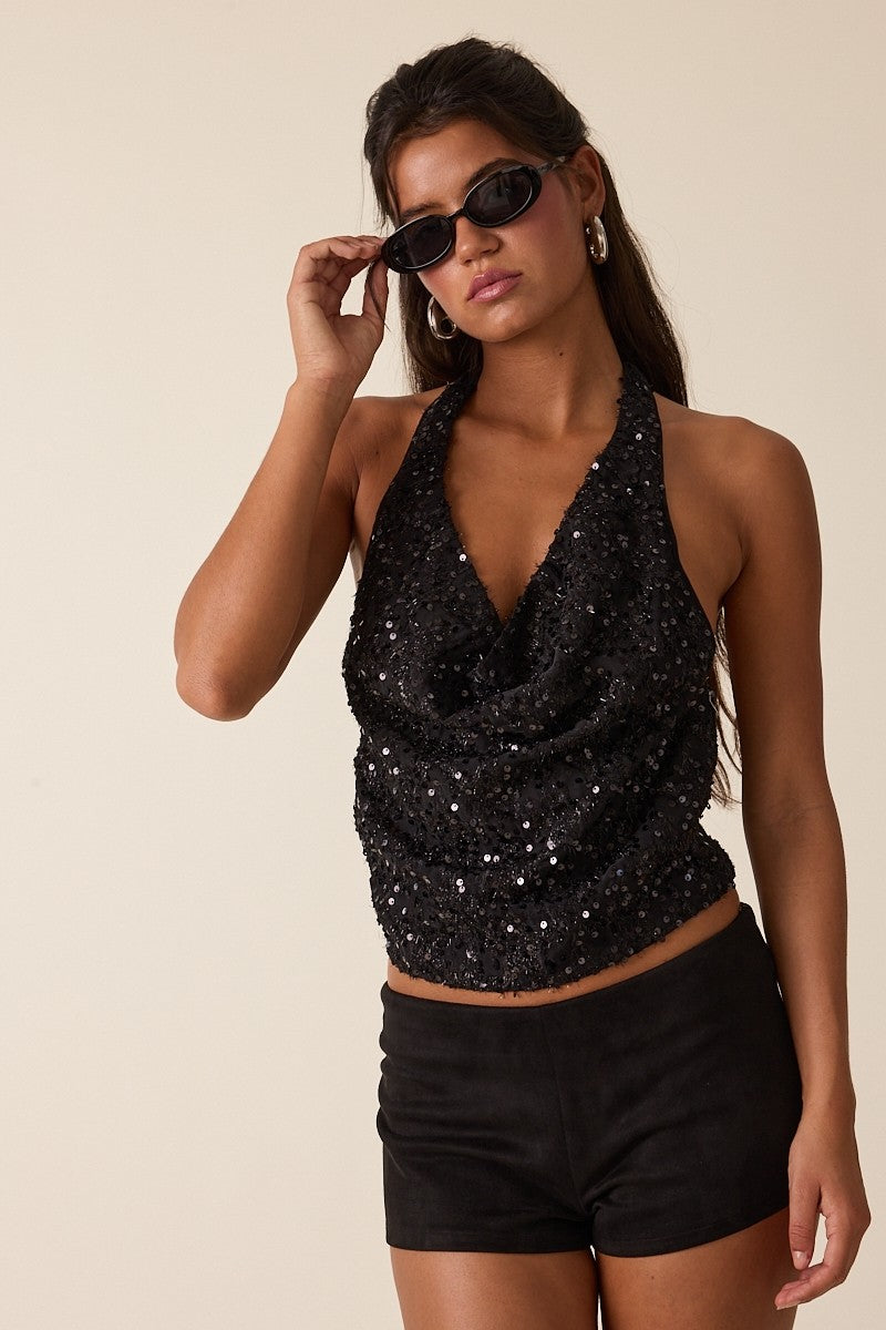 Loren Sequin Halter Top